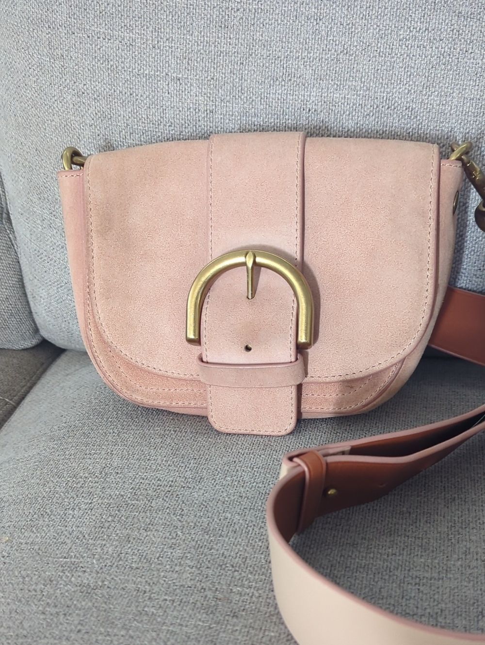 JCrew Blush Pink Suede Crossbody Bag with Brass Buckle - Picture 3 of 5